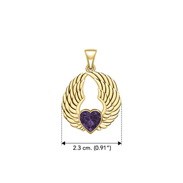 Gemstone Heart and Angel Wings Solid Yellow Gold Pendant GPD5223